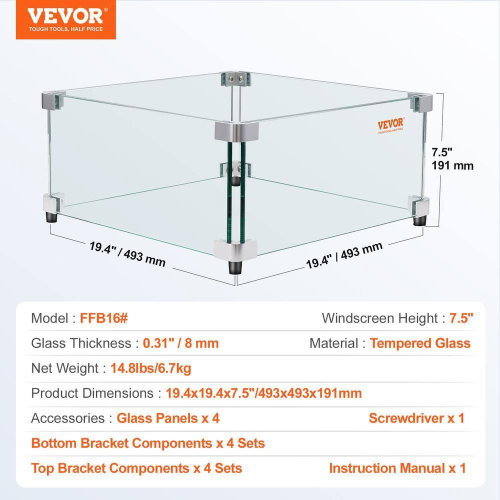 VEVOR Tempered Glass Fire Pit Accessory (Set of 4)