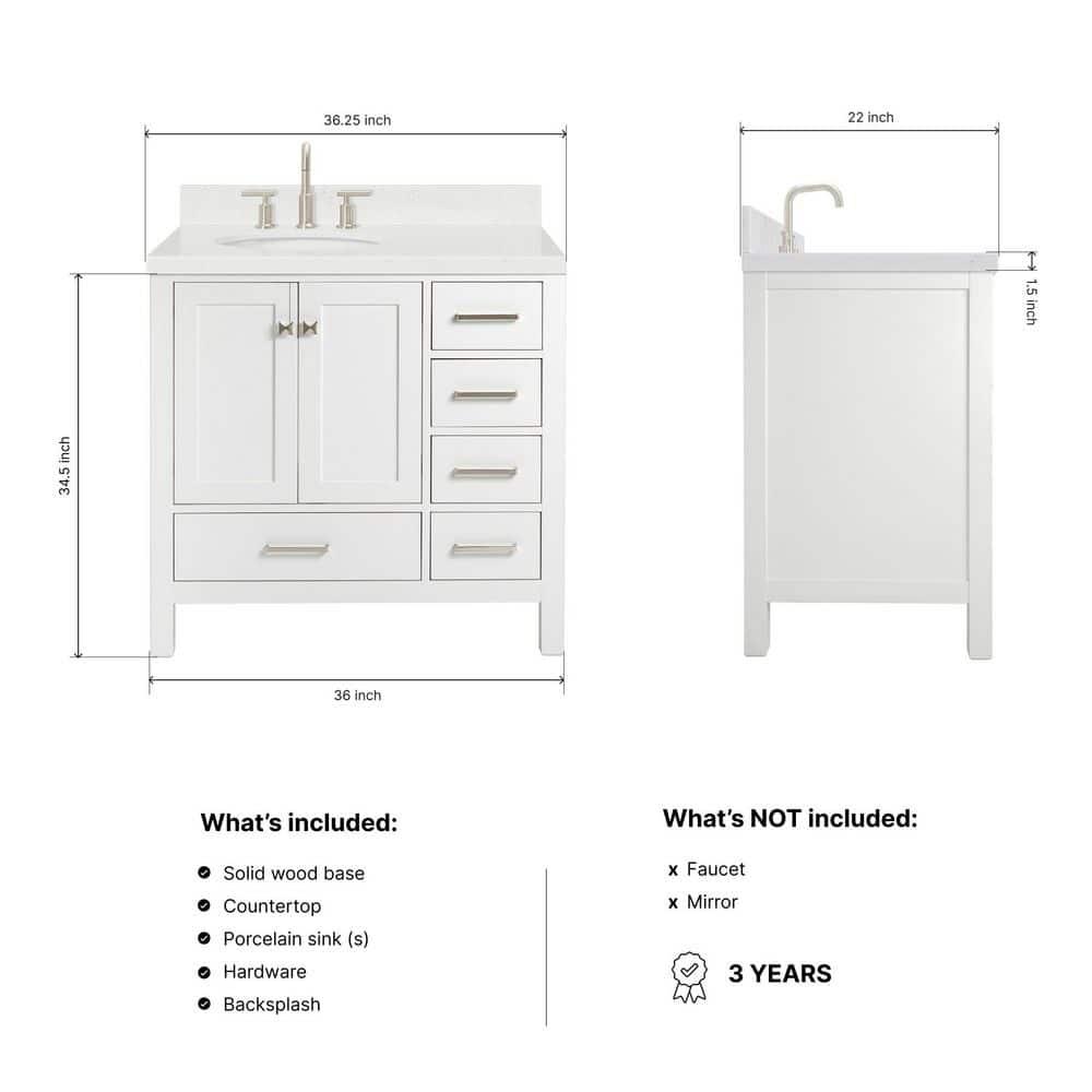 Ariel A036slcqovo Cambridge 36" Free Standing Single Basin Vanity Set - White
