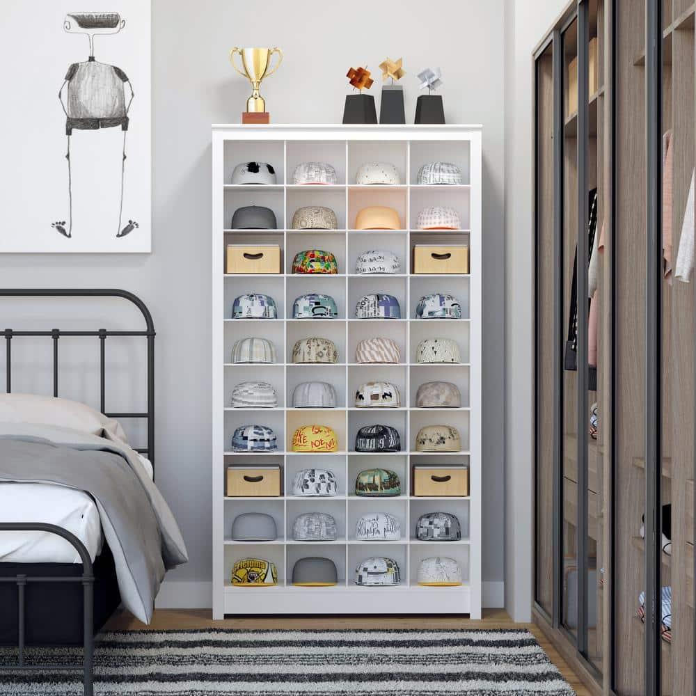Prepac White Tall Storage Cabinet, Shoe Cabinet, Cube Storage Organizer with 40 Shoe Cubbies 13"D x 39.5" W x 72.5" H, WUSG-0011-1