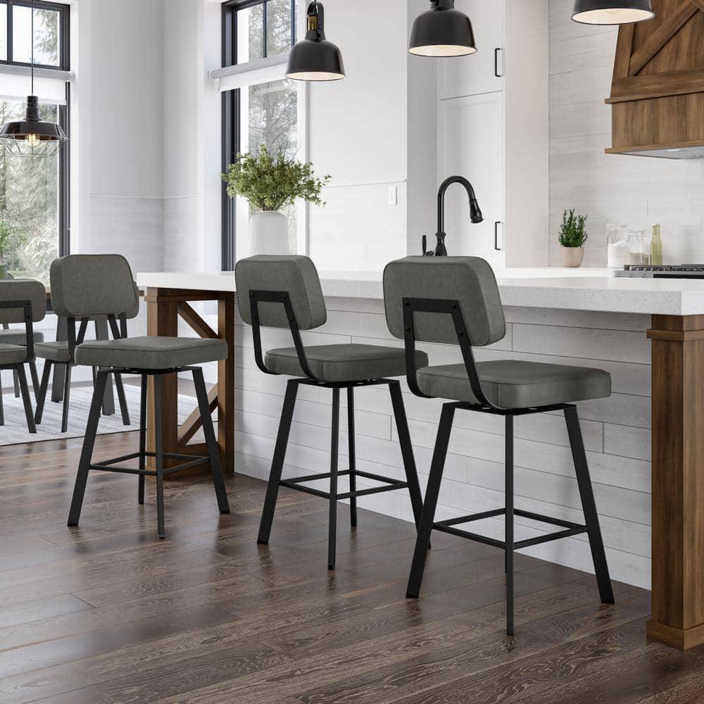 Amisco Clarkson Upholstered Barstool: Faux Leather, Steel Frame, Fixed Height 30", Square Base