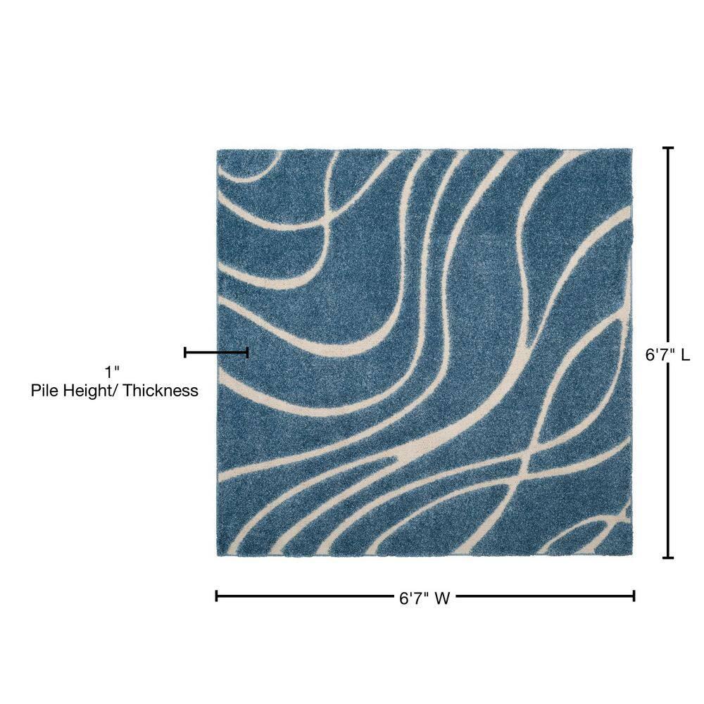 Florida Shag SG471 Power Loomed Indoor Area Rug - Light Blue/Cream - 6'7"x6'7" - Safavieh