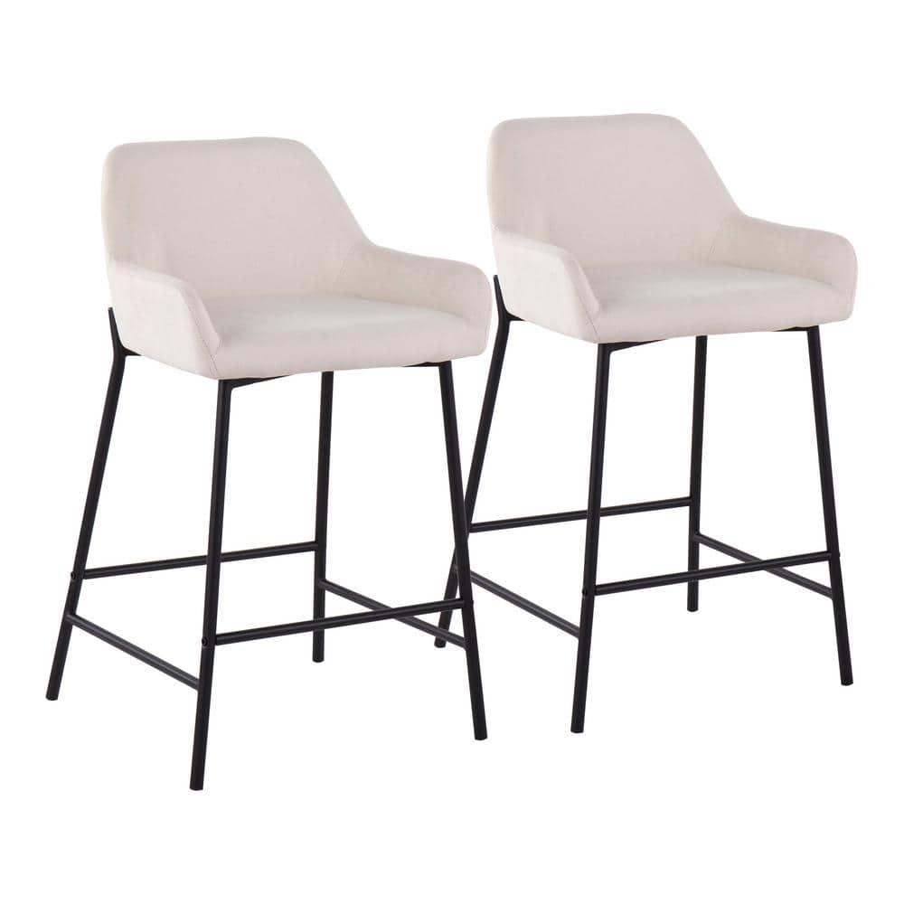 Set of 2 Daniella Metal/Polyester Counter Height Barstools Black/Cream - LumiSource: Upholstered, Spot Clean, Foam Filled, Fixed Height