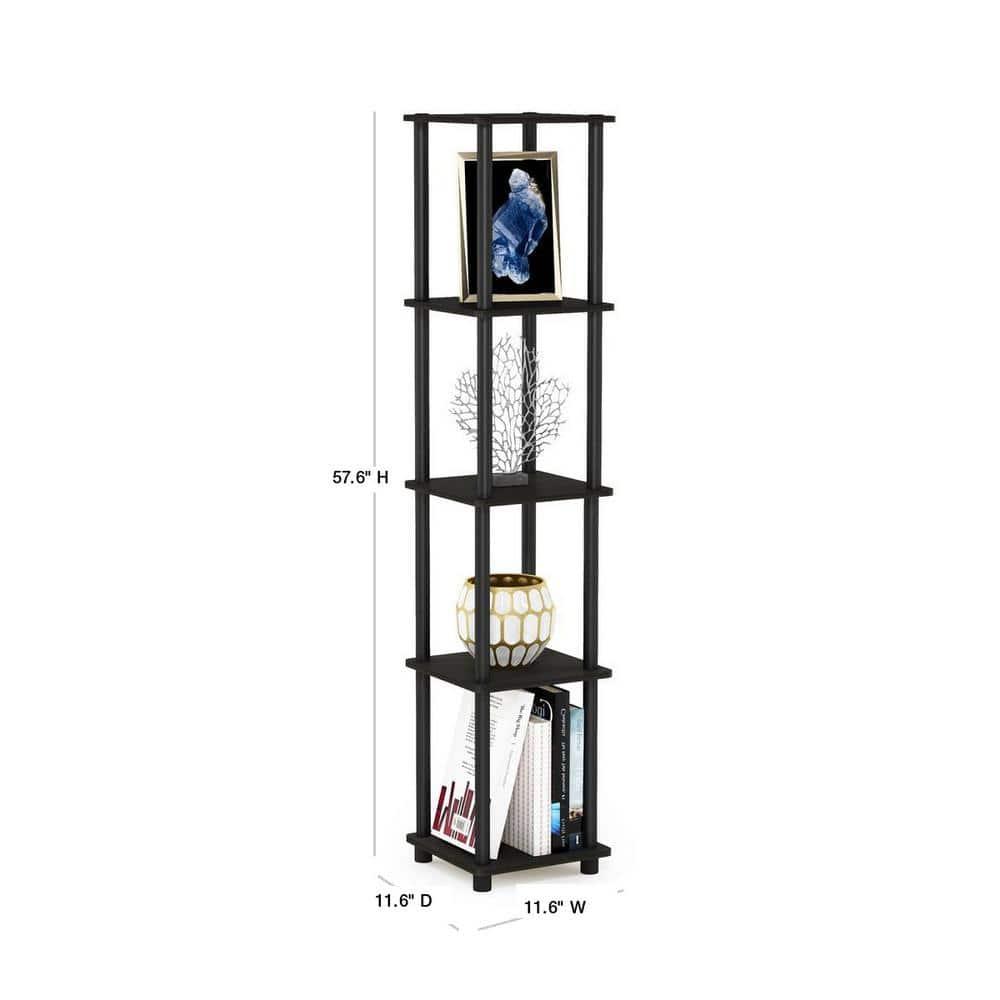 Furinno 5-Tier Corner Square Bookshelf Anti-Tipping Display Rack Shelf for Bathroom&Closet&Home Office&Living Room&Kitchen,Espresso/Black
