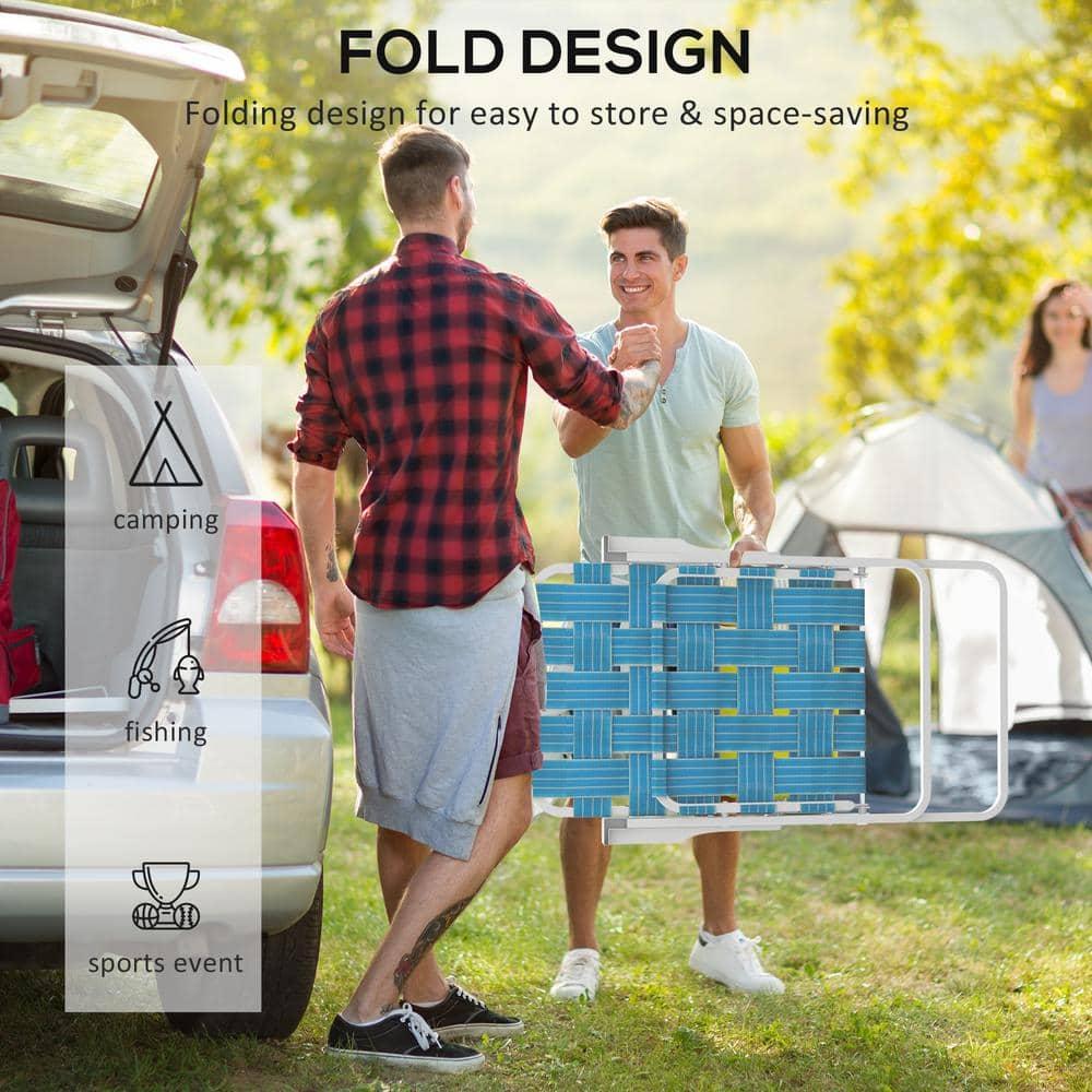 Blue Metal Folding Lawn Chairs with PE Straps and Armrests