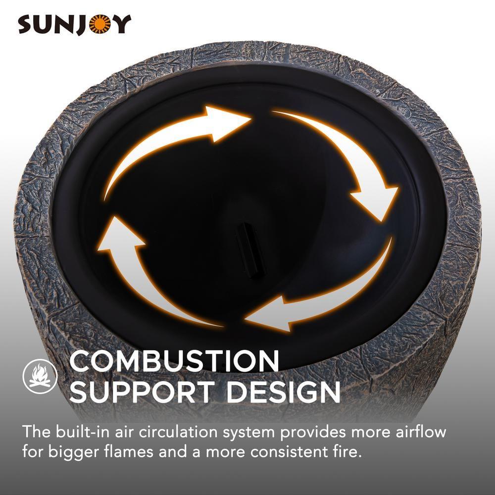 SUNJOY 26 Inch Stone Fire Pit, Patio Outdoor Round Wood Burning Fire Pits for Outside with Spark Screen and Poker, Stone Gray