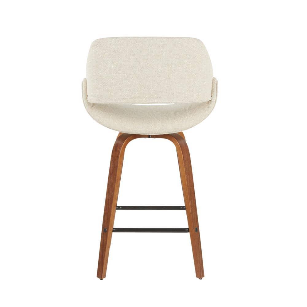 Set of 2 Fabrico Mid-Century Modern Counter Height Barstools Cream - LumiSource: Walnut Swivel Legs, Polyester Upholstery