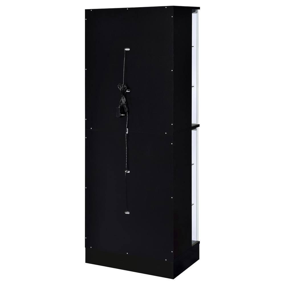 Coaster Cabra Modern Wood Curio Cabinet with Glass Shelves and LED Lighting Black High Gloss