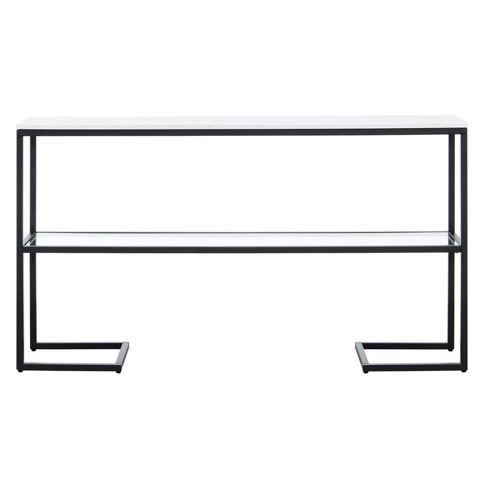 Evelyn&Zoe Errol 55" Wide Rectangular Console Table with Faux Marble Top, Blackened Bronze