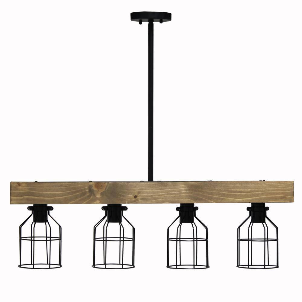Elegant Designs 47.5" Farmhouse Rustic Cage Ceiling Pendant, Restored Wood, Black/Brown