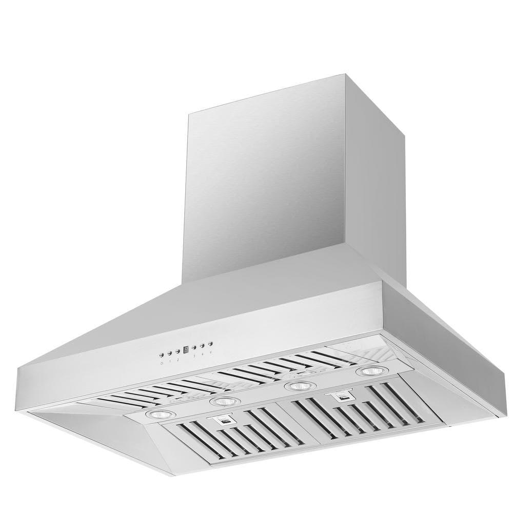 Forno Orvieto 36-inch Wall Mount Range Hood, 1200 CFM Double Motor, 4 Speed Control, All Stainless Steel