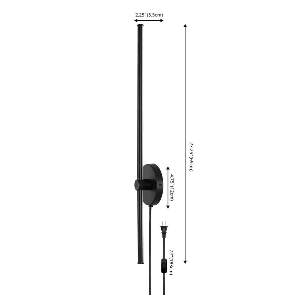 Anton 27.25 in. 1-Light Modern Minimalist Iron Adjustable Bar Integrated LED Plug-In Sconce, Black