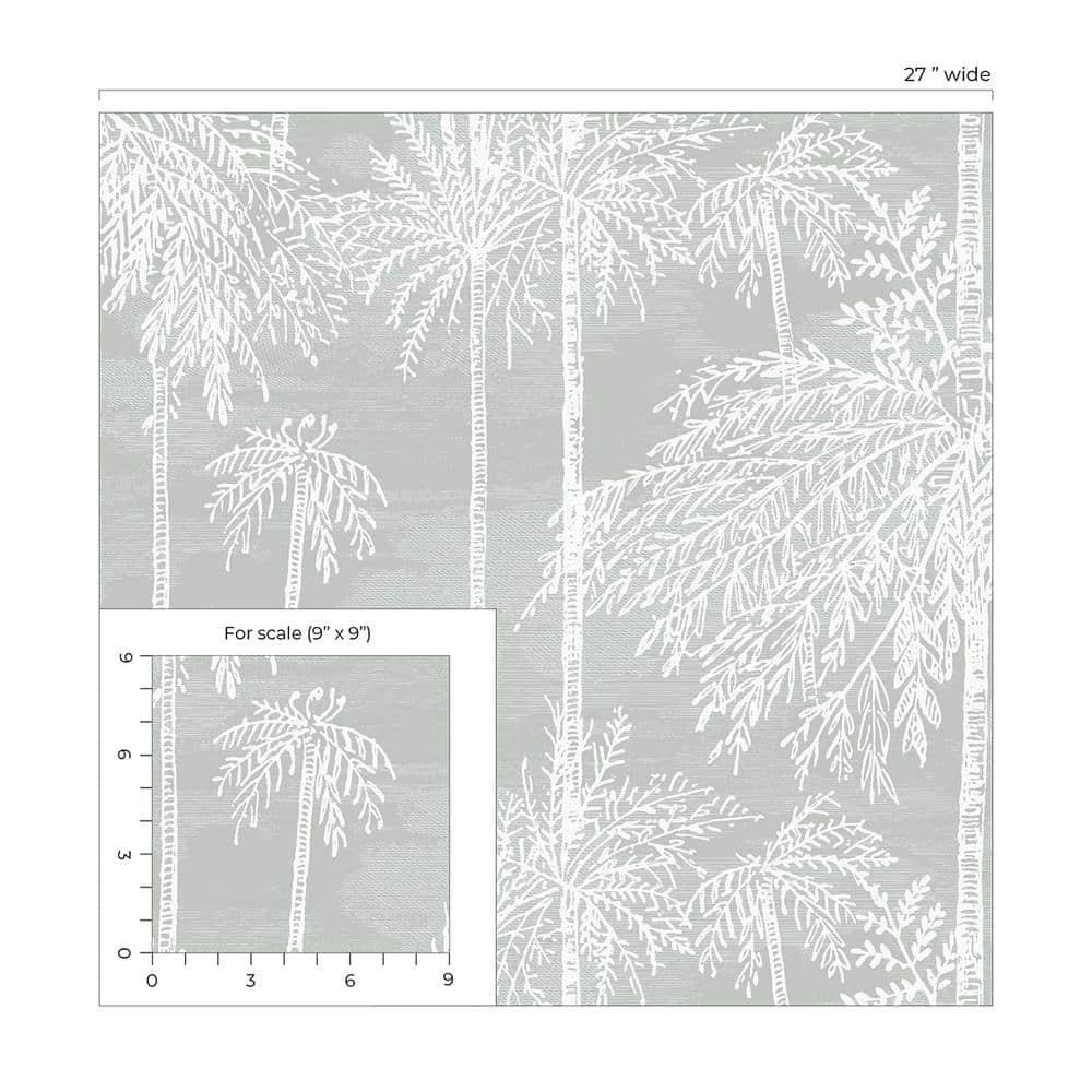 Misty Gray Embossed Vinyl Palm Grove Wallpaper Roll