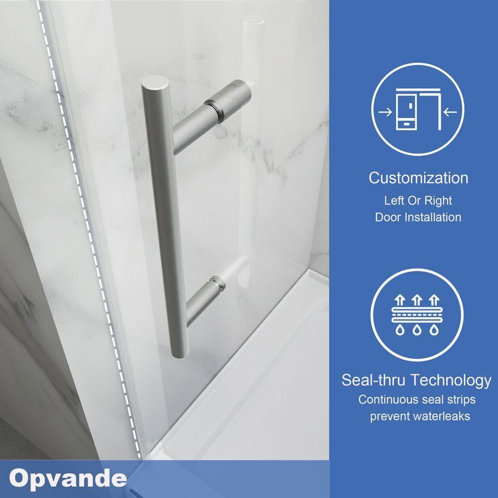 56-60 in. W x 76 in. H Sliding Frameless Shower Door in Brushed Nickel Finish with 5/16 in. (8 mm) Tempered Glass