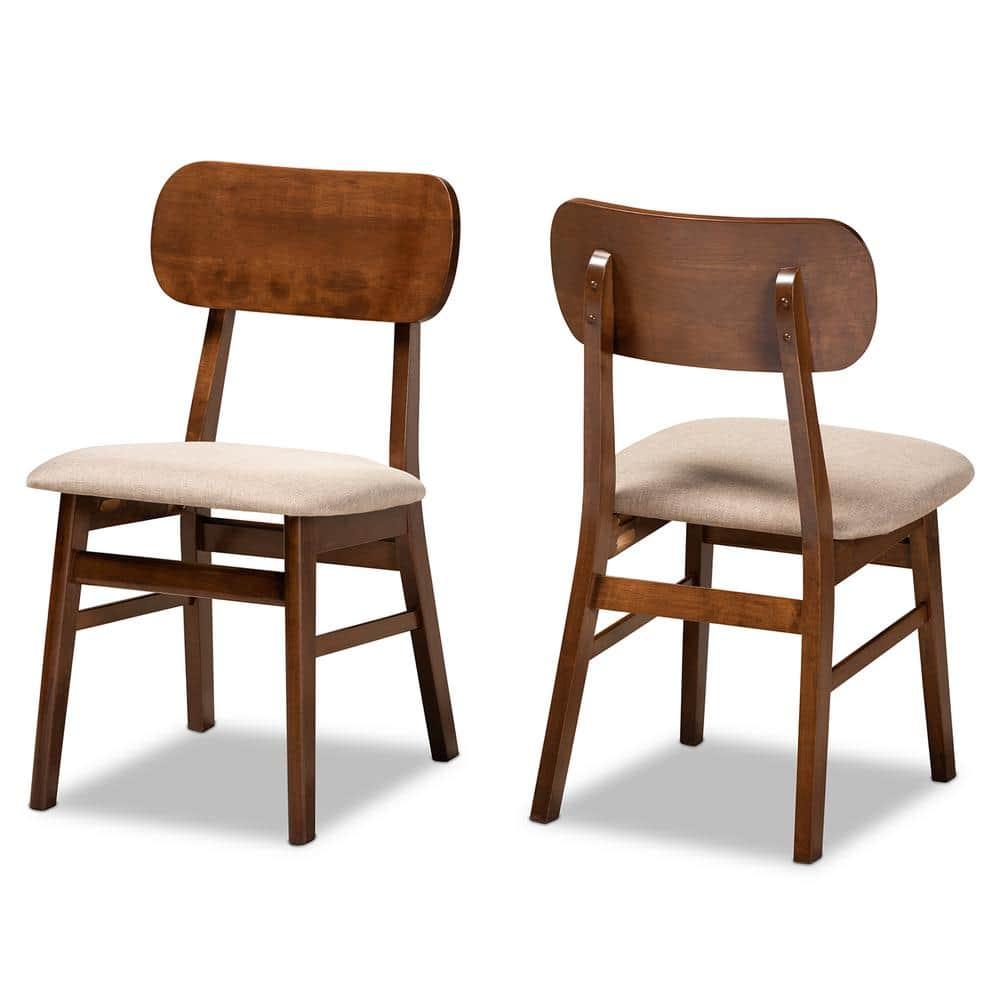2pc Euclid Wood Dining Chair Set Sand/Brown - Baxton Studio
