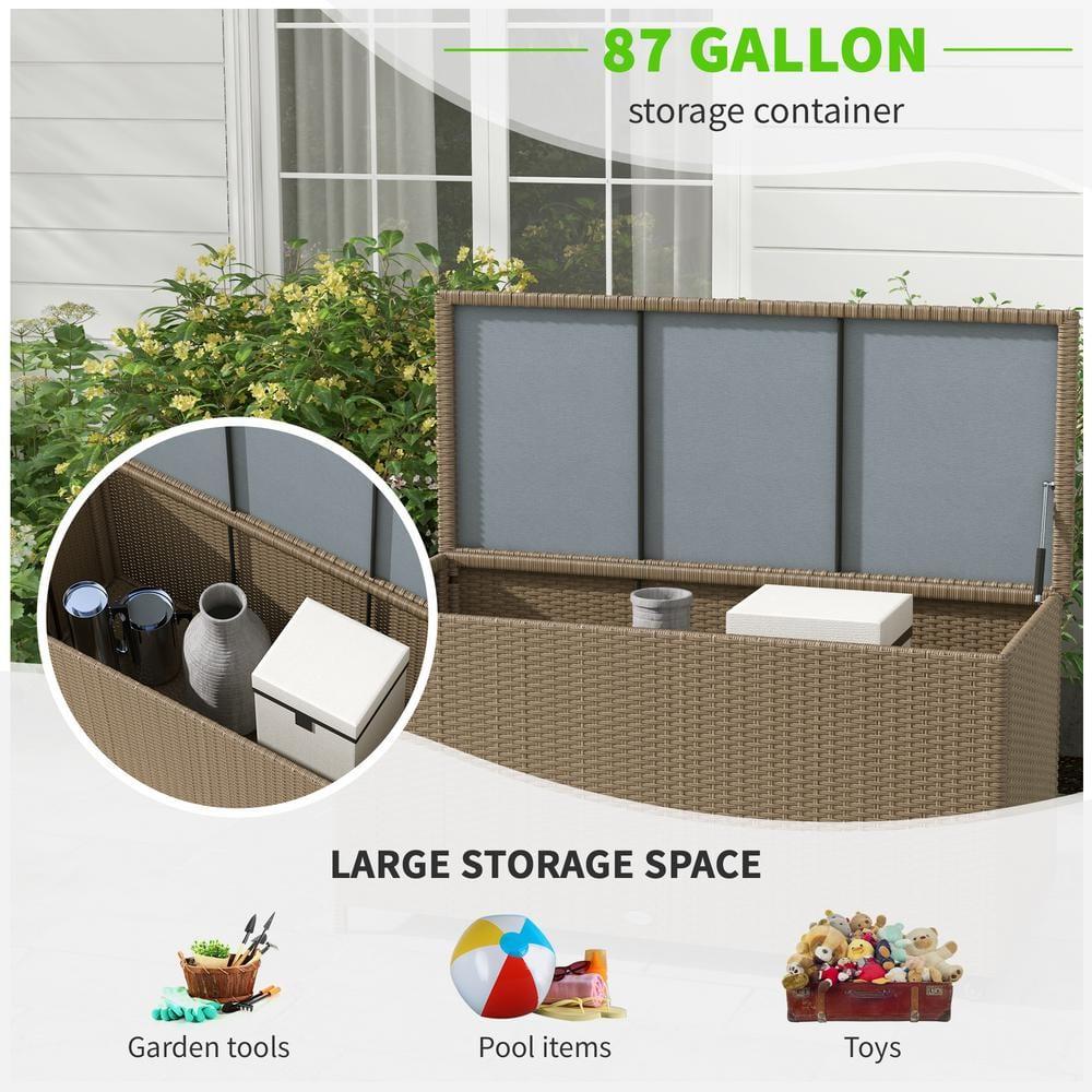 Tryimagine Outsunny 83 Gallon Deck Box, Large Outdoor Storage Chest, PE Wicker Trunk For Outside On Wheels For Garden Tools, Pool Toys & Patio Furniture Cushions