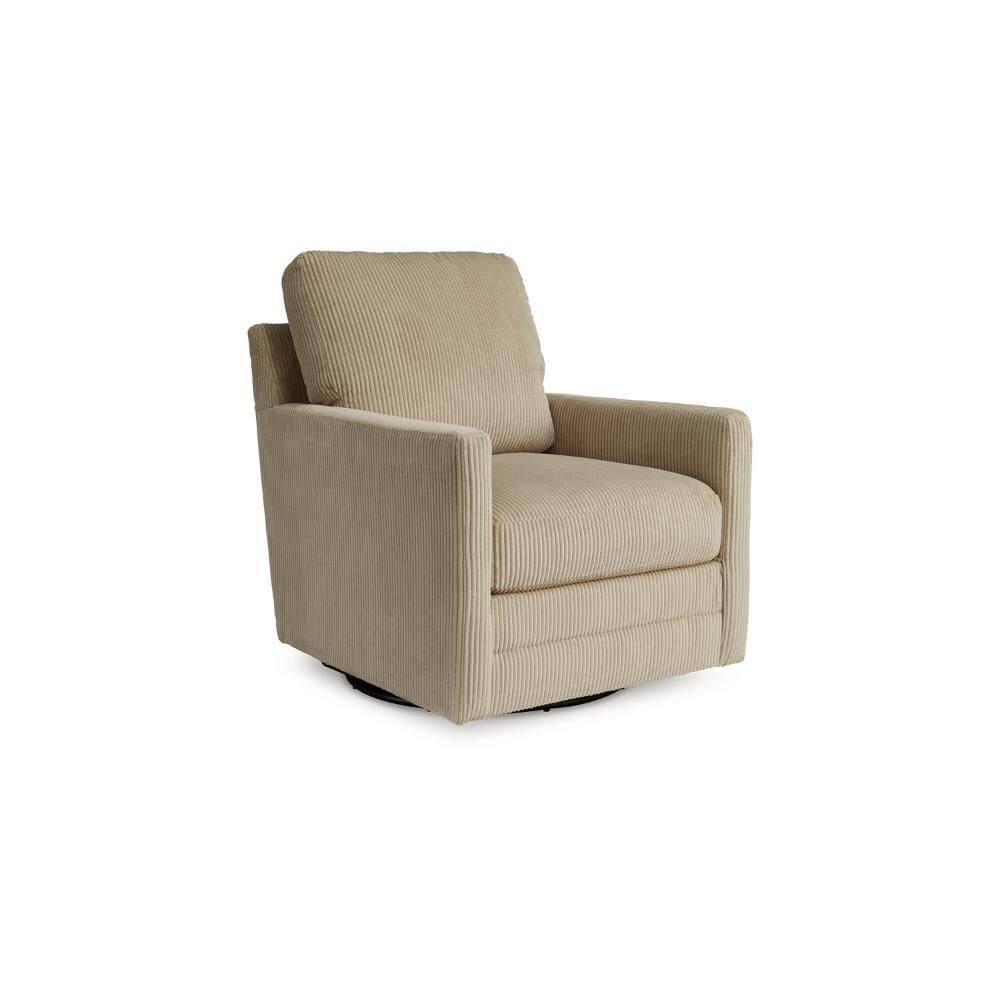 Beige Corduroy Swivel Accent Chair with Plush Cushions