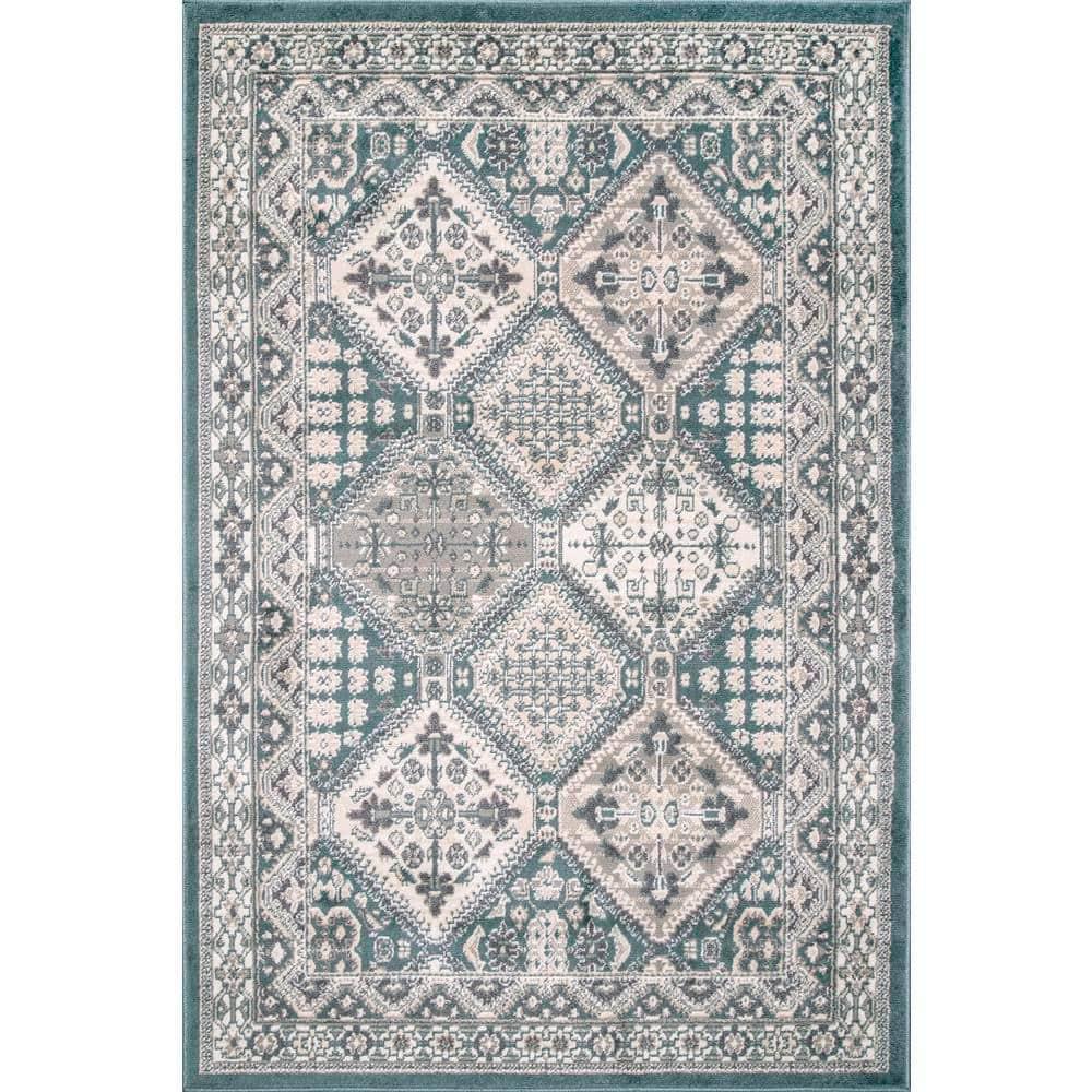 Nuloom 5x8 Becca  Tiled Indoor Area Rug, Blue, Faded Transitional Design, Stain Resistant, BedroomLiving Room, Kitchen,
