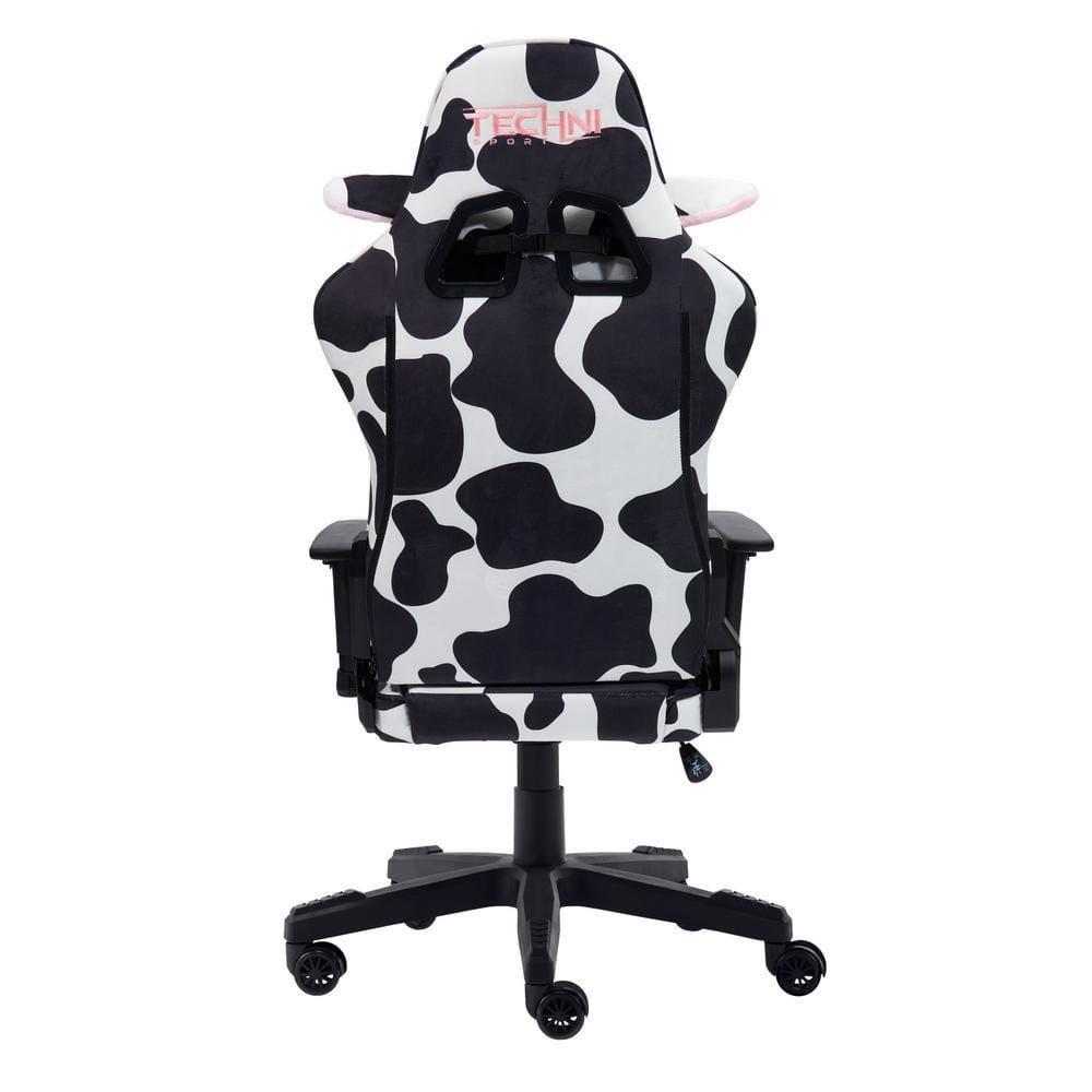 Ts85 Cow Print Luxx Series Gaming Chair Cow - Techni Sport: Velvet Upholstery, Memory Foam, Adjustable