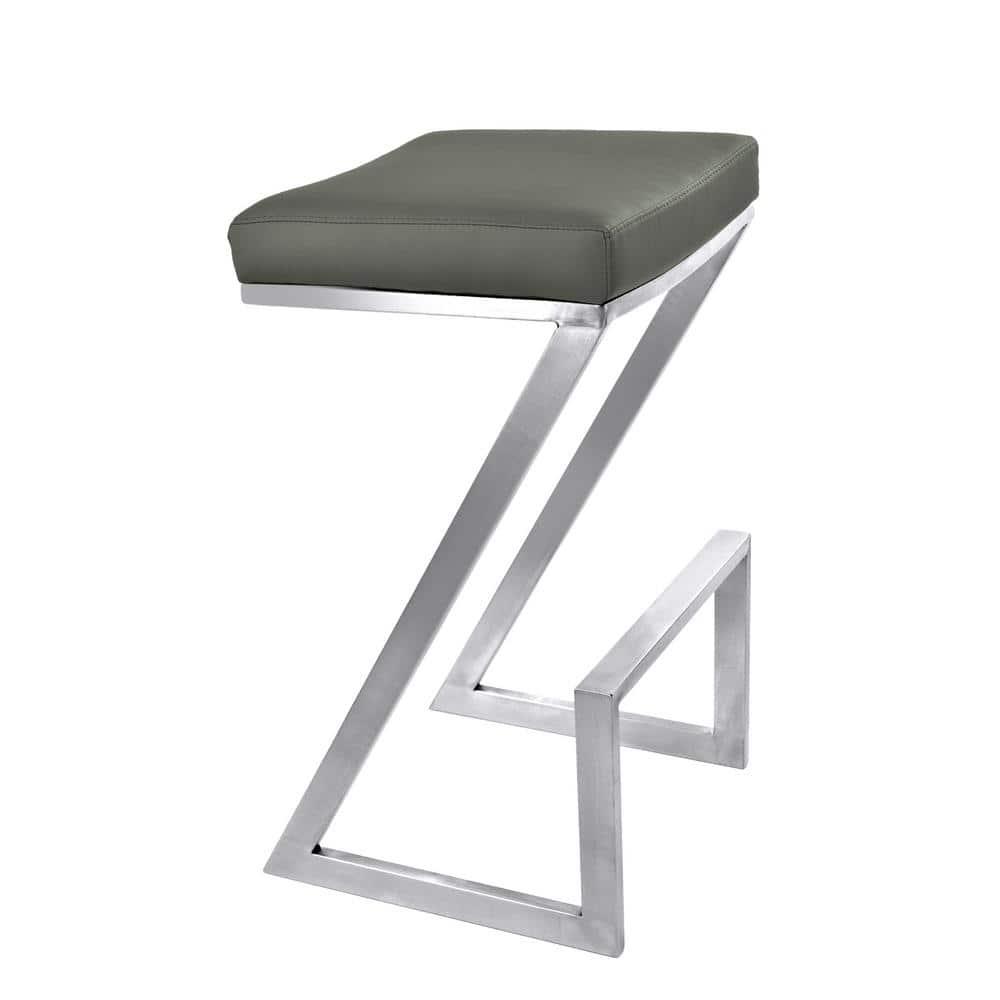 Armen Living Atlantis Backless Barstool, Brushed Stainless Steel Finish with PU Upholstery