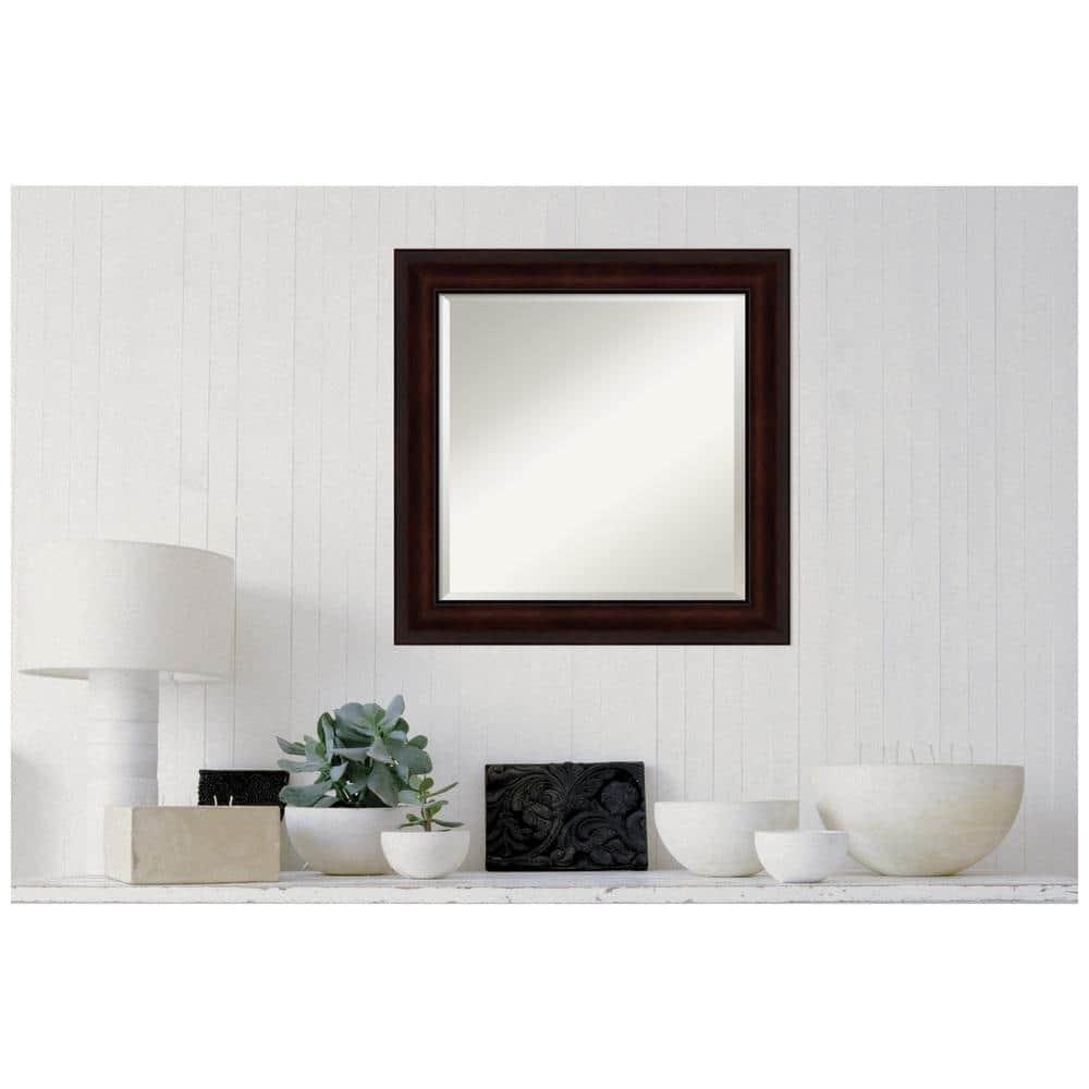 Amanti Art Beveled Bathroom Wall Mirror - Coffee Bean Brown Frame - Coffee Bean Brown Outer Size: 25 x 25 in