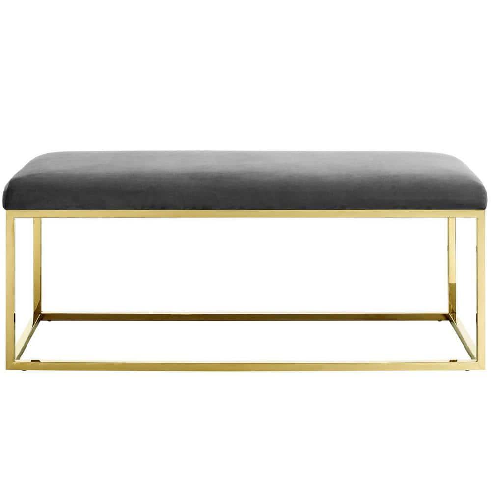 Modway Anticipate Velvet & Stainless Steel Bedroom Bench in Gold and Gray