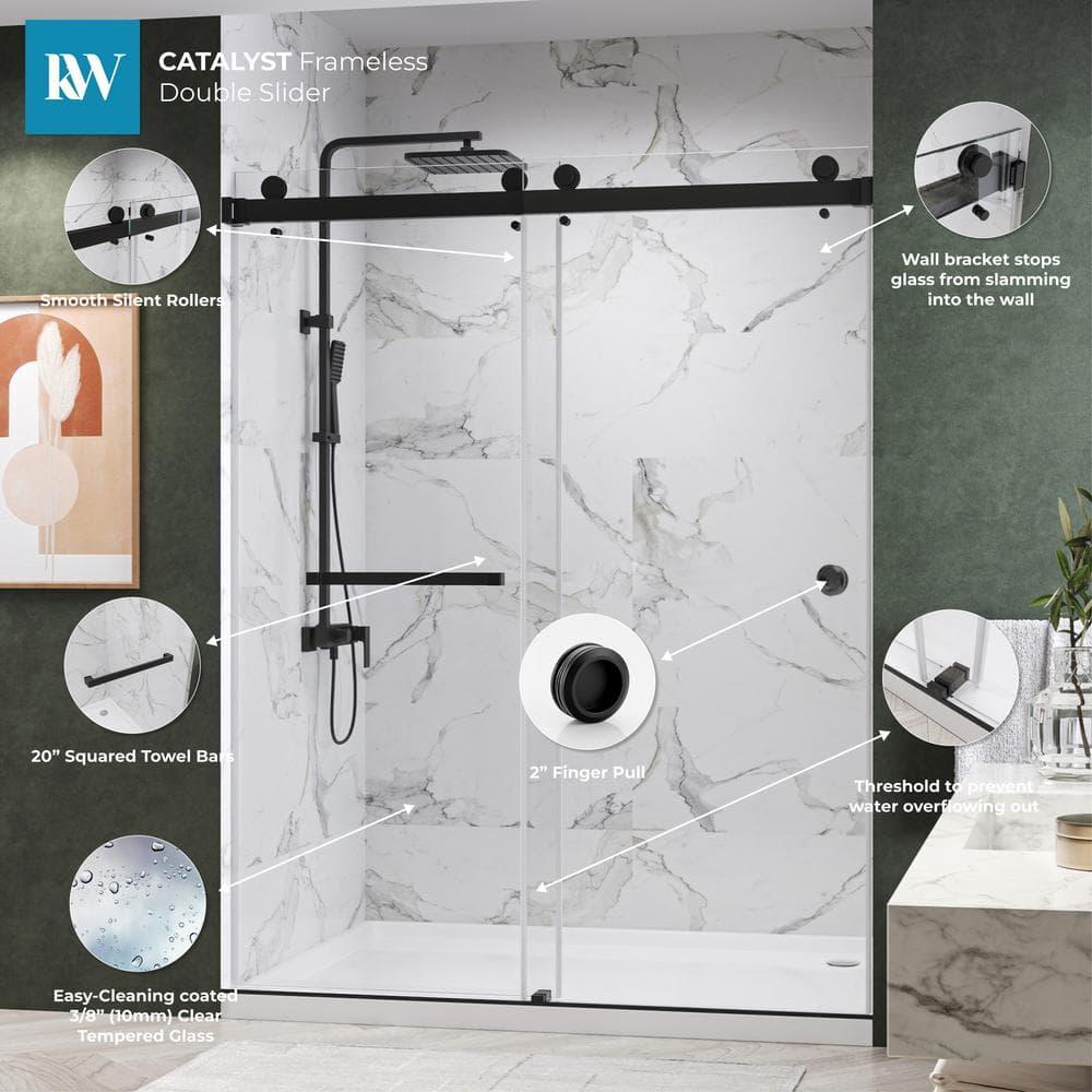 KOBIWORKS Kw03 60 In. W X 76 In. H Single Sliding Frameless Shower Door With 3/8 In. Clear Glass KW036076BL