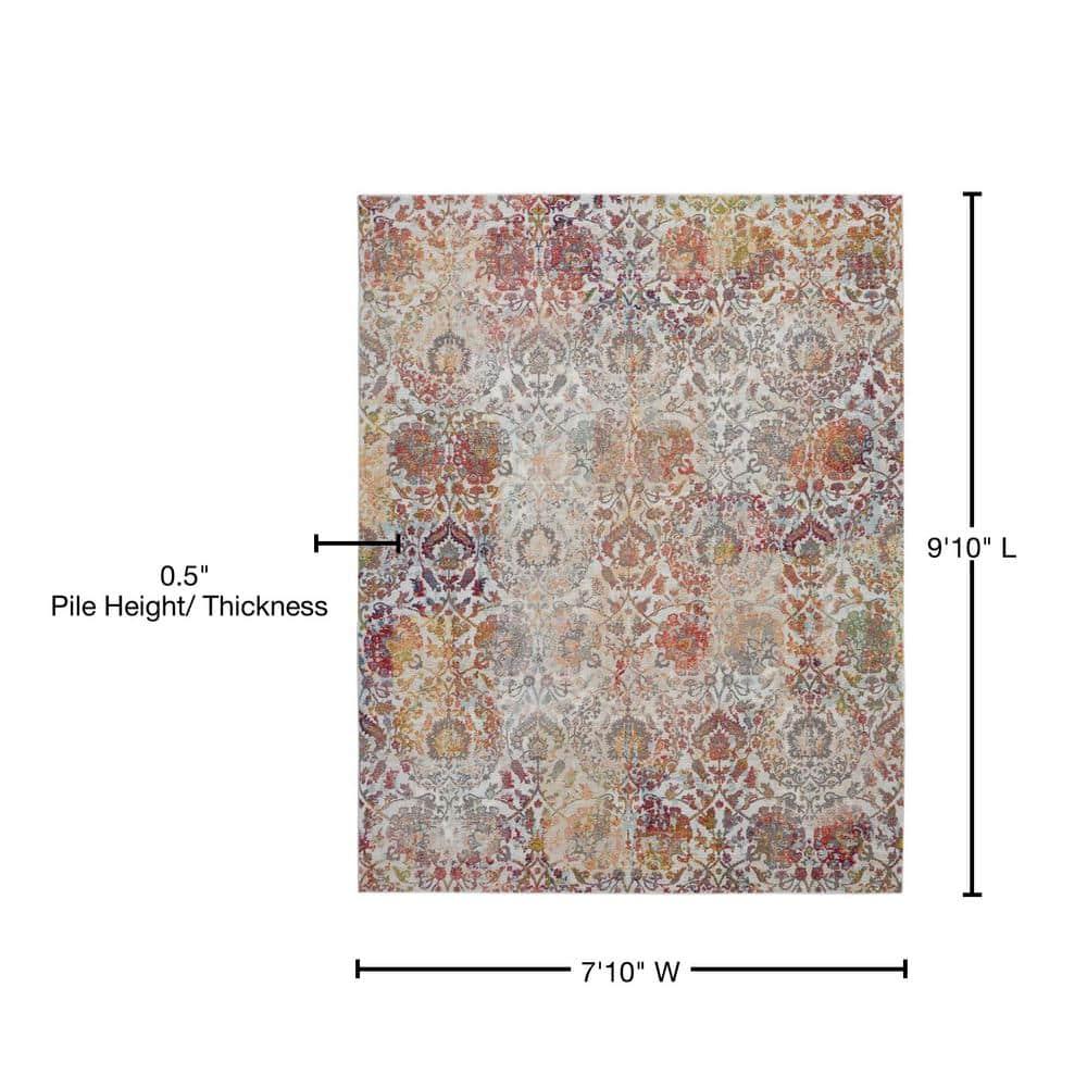 Nourison Global Vintage 7'10" x 9'10" (8' x 10') Ivory/Orange Area Rug Colorful Vintage Damask by Nourison