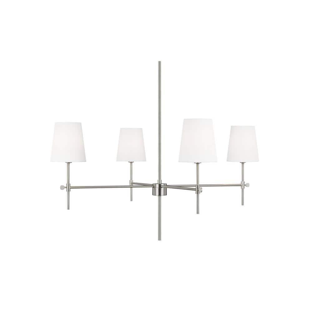 Generation Lighting 4-Light Baker Chandelier Brushed Nickel 3287204-962 | Modern Ceiling Light Fixture for Room Decor| Chandelier for Dining Room or Living Room Uses Standard or LED Light Bulbs