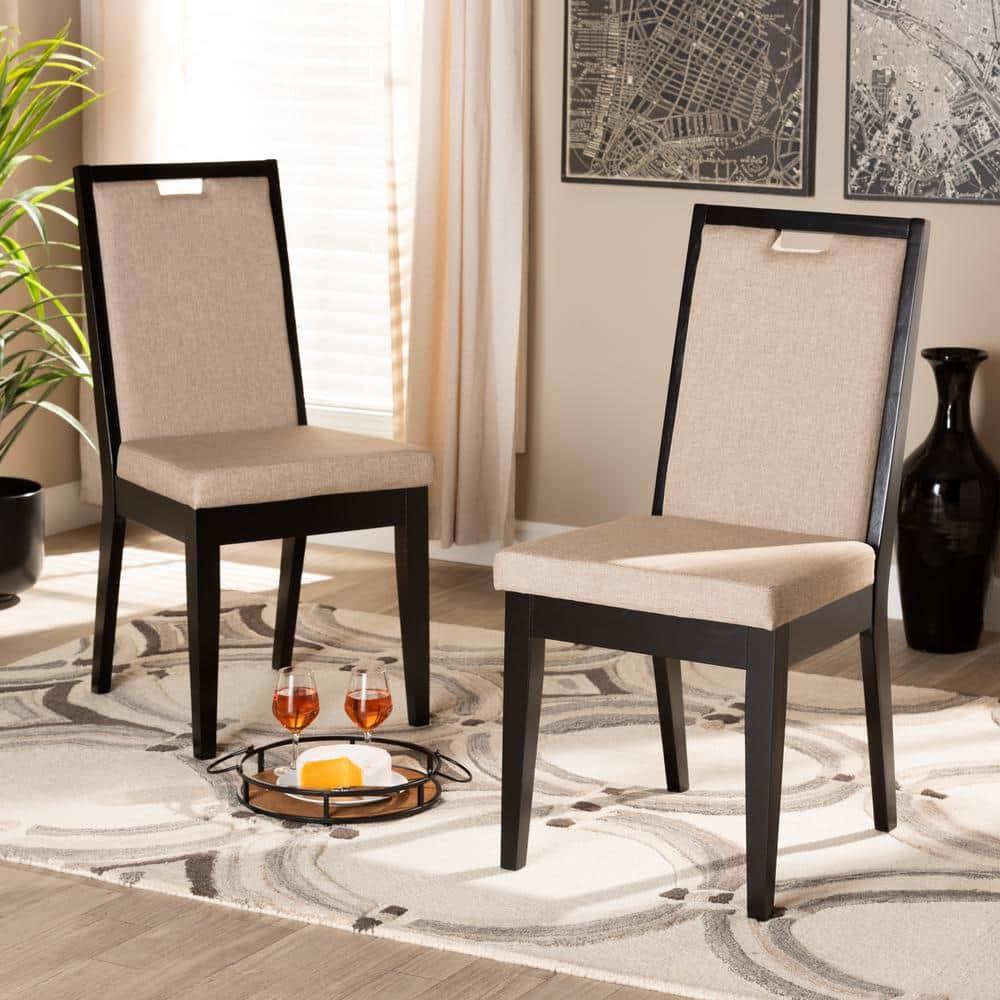 2pc Octavia Wood Dining Chair Set Sand/Dark Brown - Baxton Studio