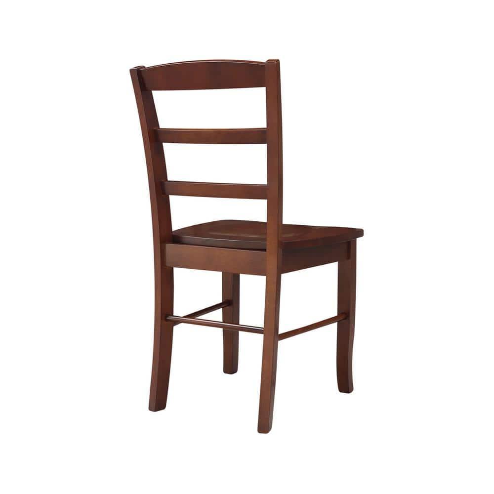 Set of 2 Madrid Ladderback Chairs Espresso - International Concepts: Rubberwood Frame, Mid-Century Modern Style