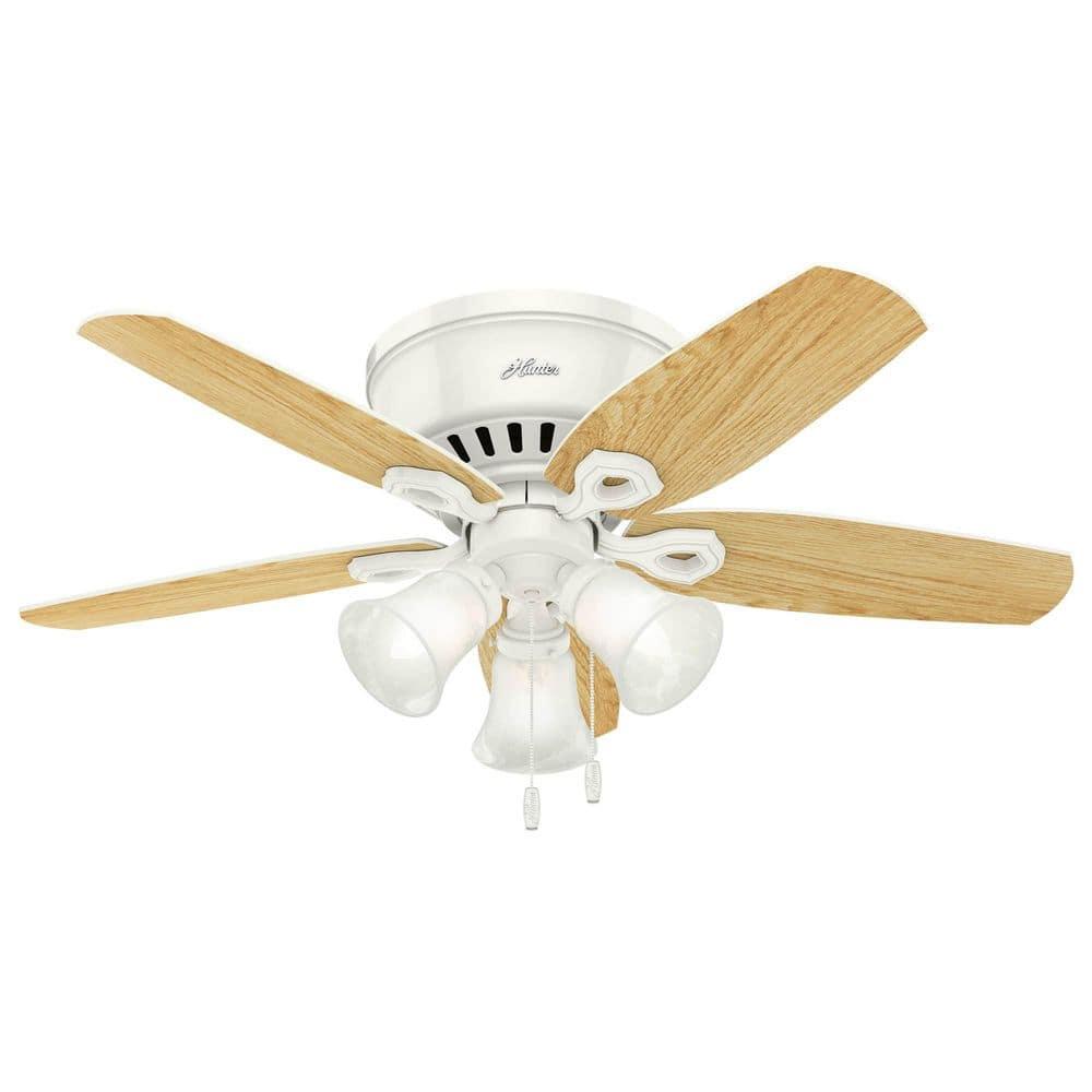 42" Builder Low Profile Ceiling Fan (Includes LED Light Bulb) White - Hunter Fan: 5-Blade, Reversible Motor, Flush Mount