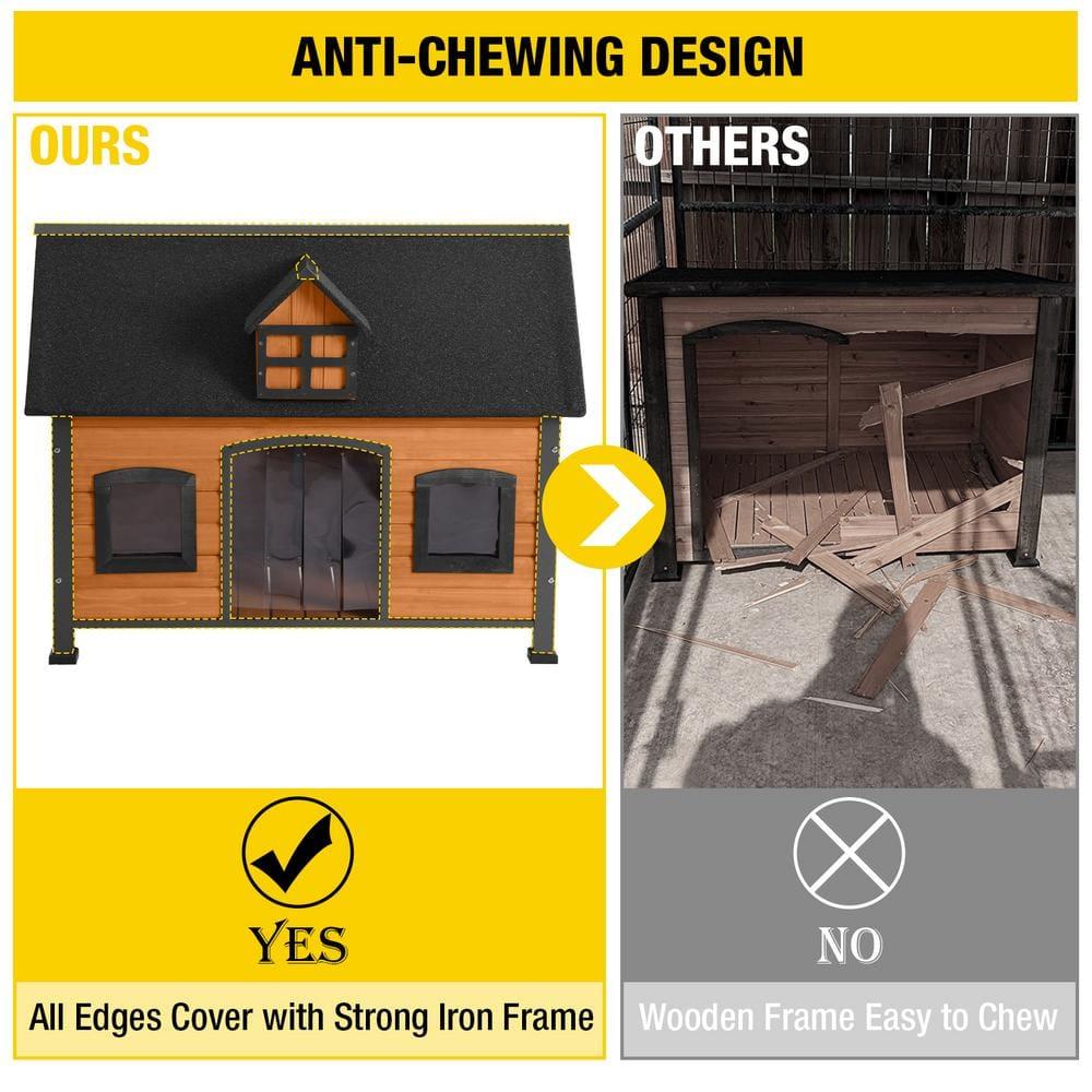 Archie & Oscar™ Lyndhurst Insulated Outdoor Dog House with Insulated Liner, Anti-Chewing Iron Frame Wooden Dog Kennel with Unique Design Roof, Weatherproof Dog House for Outdoor Indoor