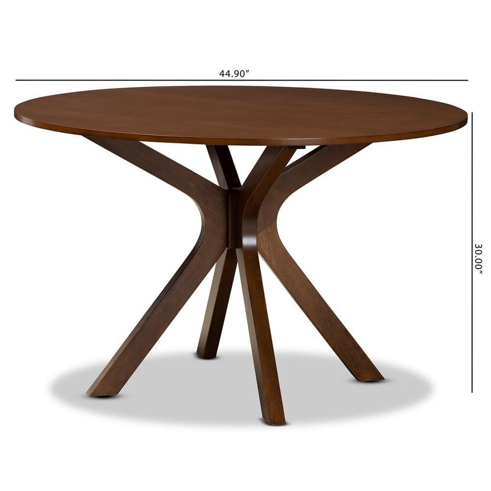 48" Kenji Wide Round Wood Dining Table Walnut - Baxton Studio: Mid-Century Modern, Seats 6, MDF Composite