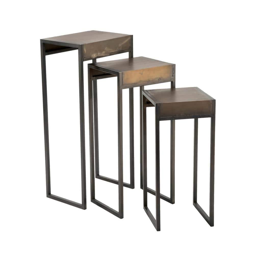 Tripar International Set of 3 Bronze and Black Rectangular Solid Side Table 29.50"