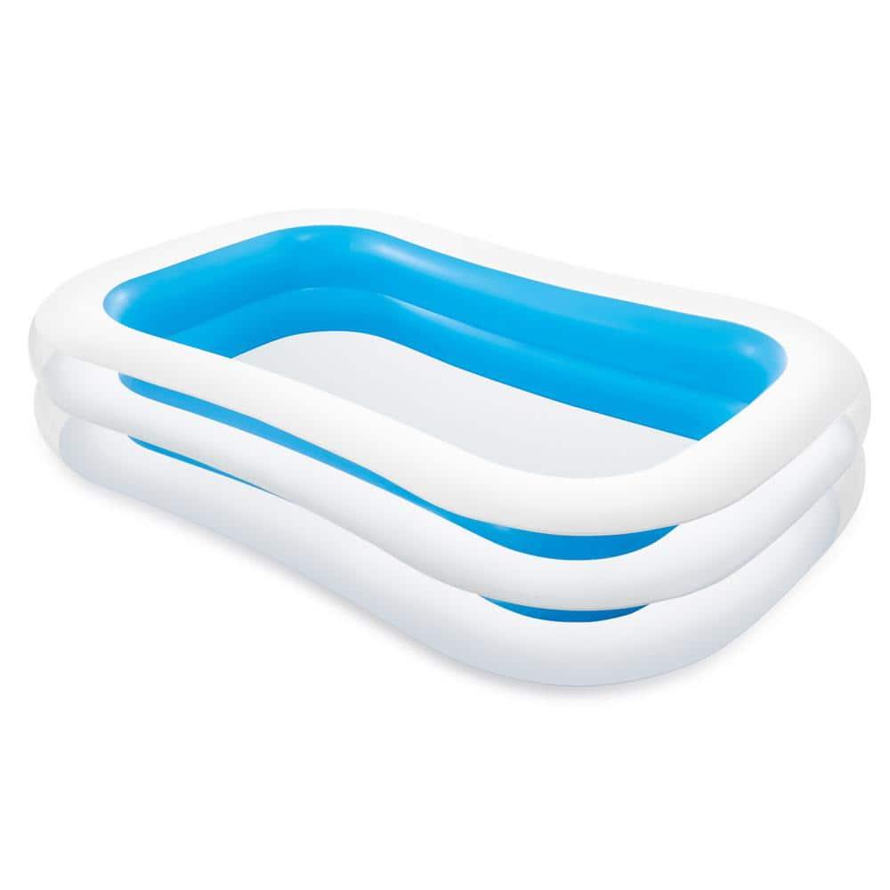 Intex Kool Splash Inflatable Play Center Swimming Pool Water Slide, Blue, and Inflatable 8.5'x5.75' Swim Center Family Pool for 2-3 Kids, Blue & White