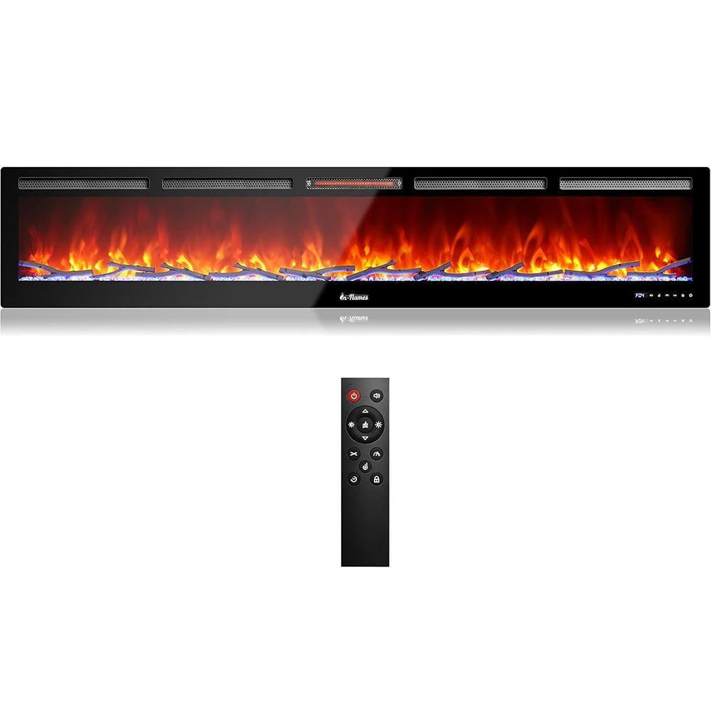 TURBRO 98” Smart WiFi Infrared Electric Fireplace with Sound Crackling and Realistic Flame, 1500W Quartz Heater, Recessed or Wall Mounted, Adjustable Flame Effects, Remote Control and App, in Flames