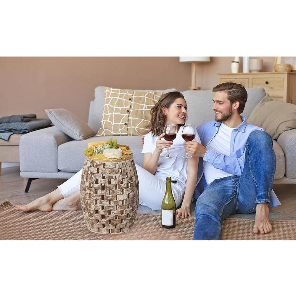 Balkene Home Maya Oval Rustic Garden Stool Wood Outdoor Seating & End Table Portable Adaptable Outdoor Furniture - Seasoned Patina Finish