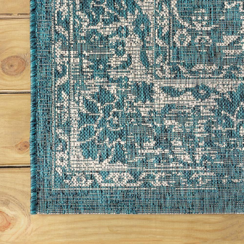 4'x6' Tela Bohemian Textured Weave Floral Indoor/Outdoor Area Rug, Teal/Gray - JONATHAN Y