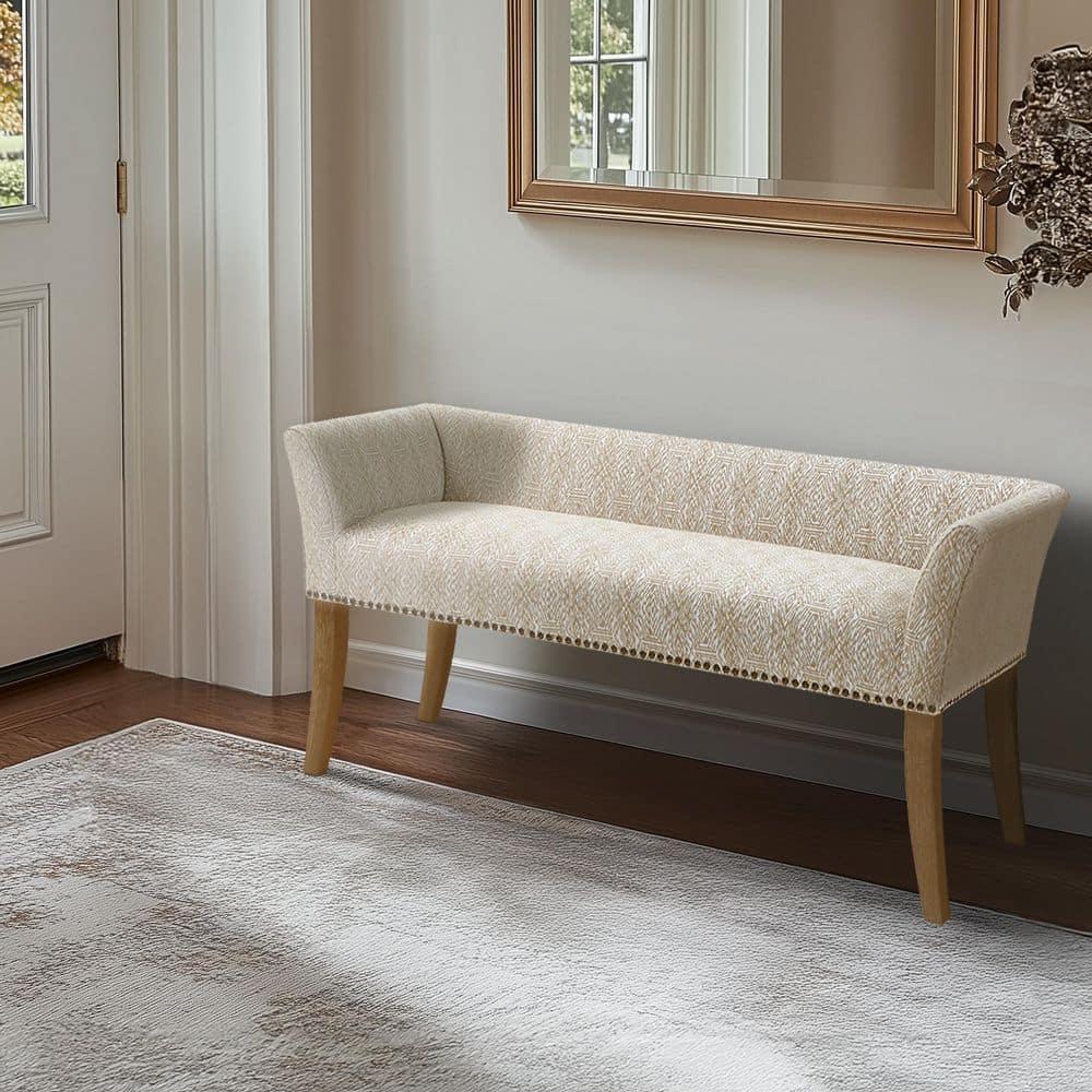 Madera Accent Bench Taupe: Madison Park, Rectangle, Nailhead Trim, Polyester Upholstery, Wood Legs
