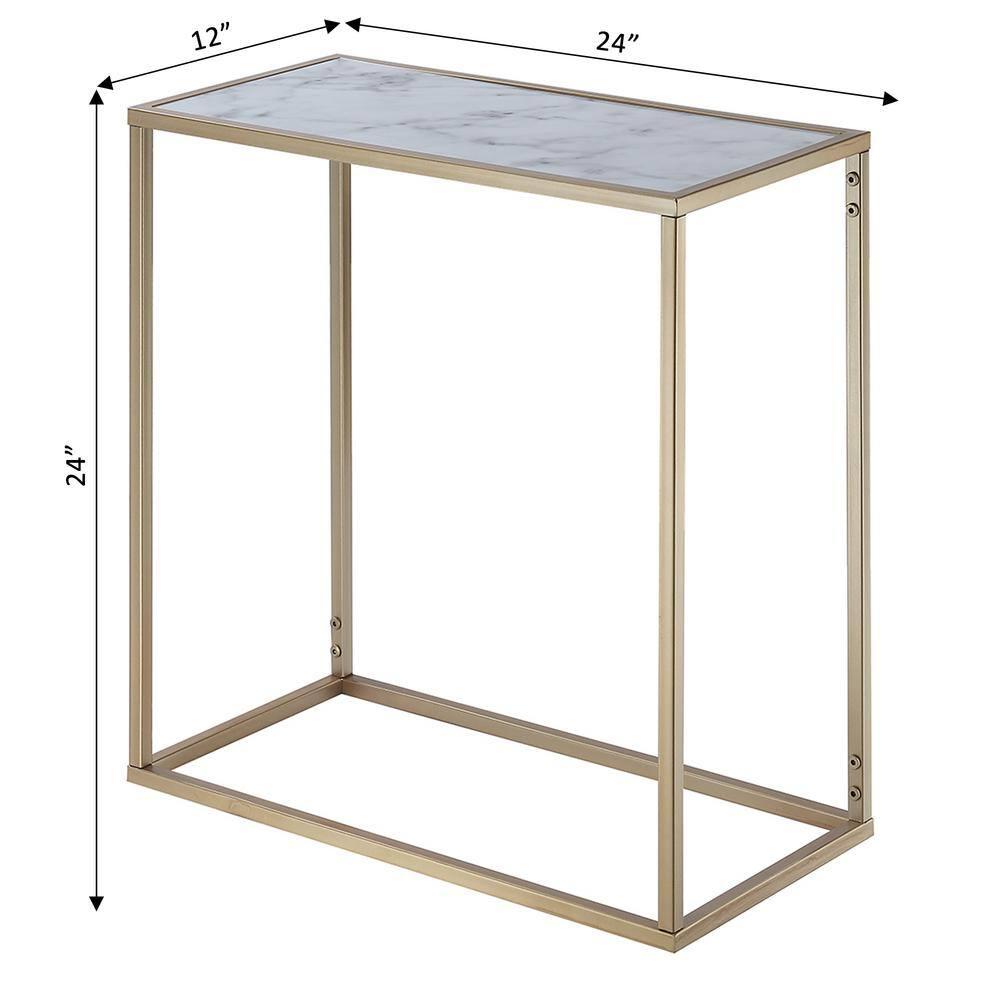 Convenience Concepts Gold Coast Faux Marble Chairside Table in Gold Metal Frame
