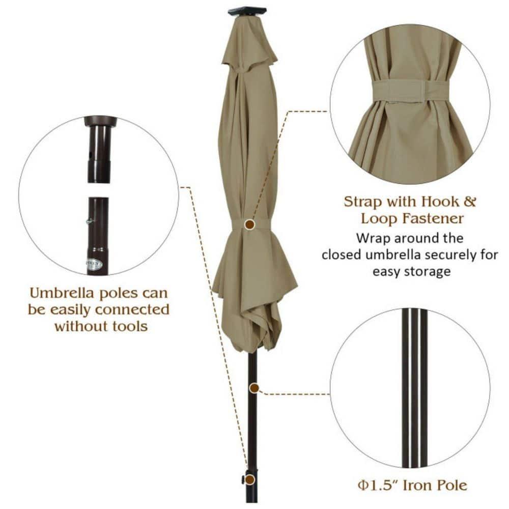Latitude Run® 9 Feet Patio LED Solar Umbrella With Crank