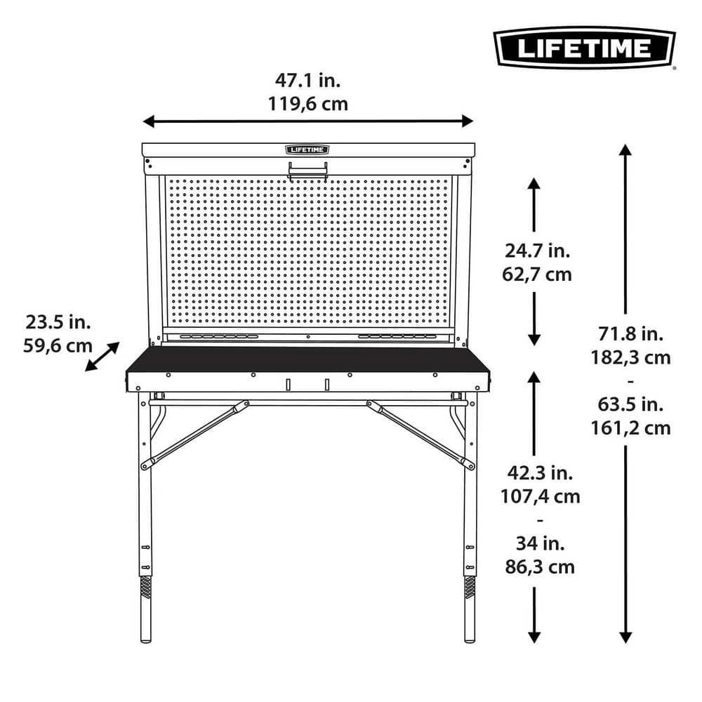 Lifetime Wall Mounted Pegboard Shelf Storage Wood and Steel Folding Work Table