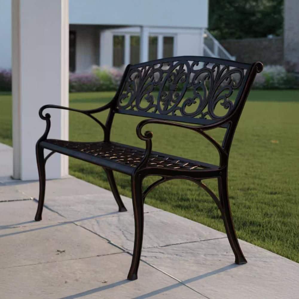Balkene Home Decatur Outdoor Cast Aluminum Patio Bench Heavy Duty Rust Free Aluminum Construction - Antique Bronze Finish