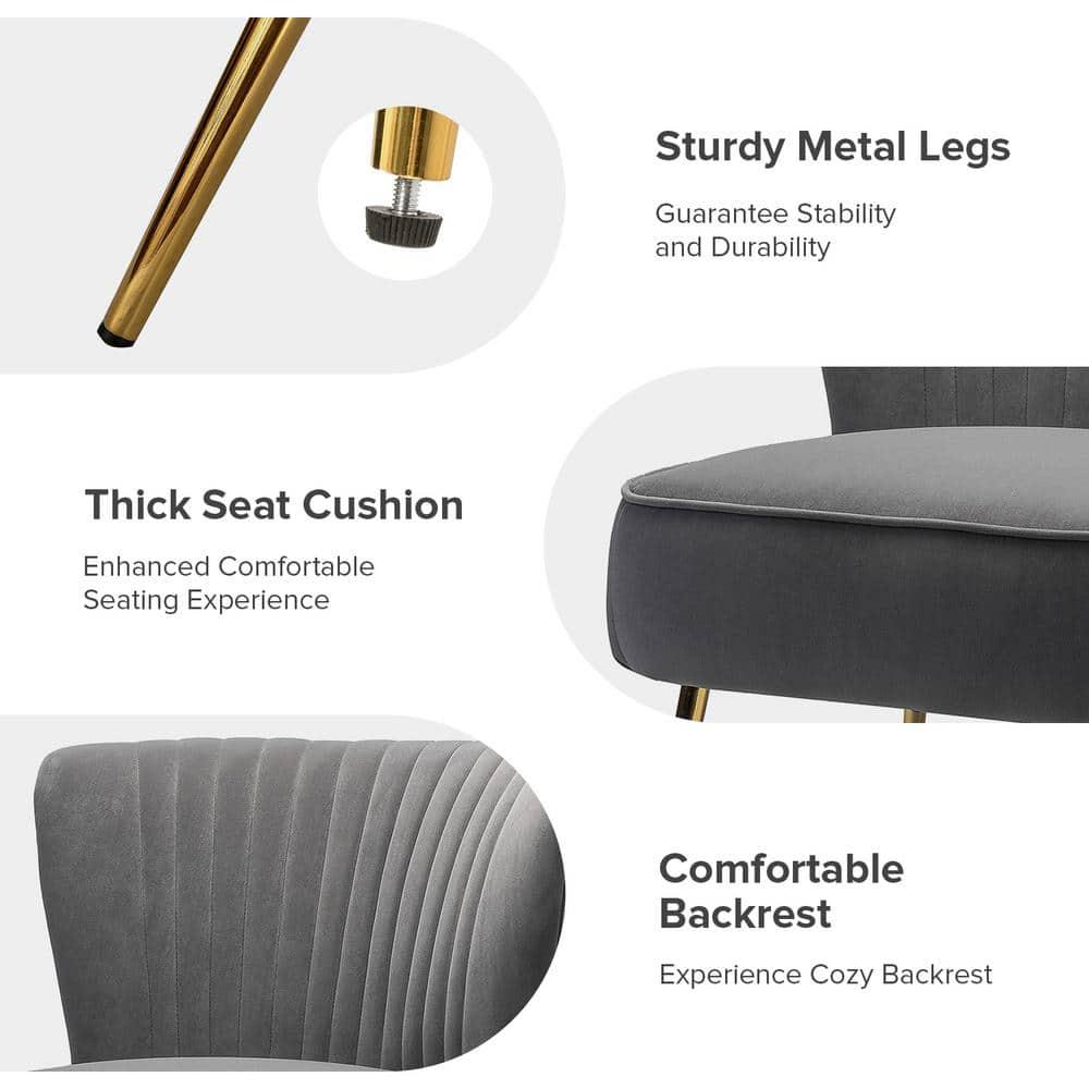 Makeup Vanity Table Chair Upholstered Wingback Accent Slipper Chair Side Armless Sofa Tufted Back Dining Home Living Room Bedroom Grey