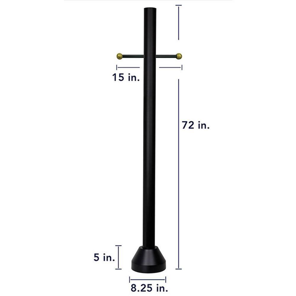 Solus 6-Foot Surface Mount Outdoor Lamp Post – Aluminum Light Pole with Standard Base Cover & Decorative Cross Arm – Black, Bronze, or White – Fits 3" Fixtures – Made in USA (Black)