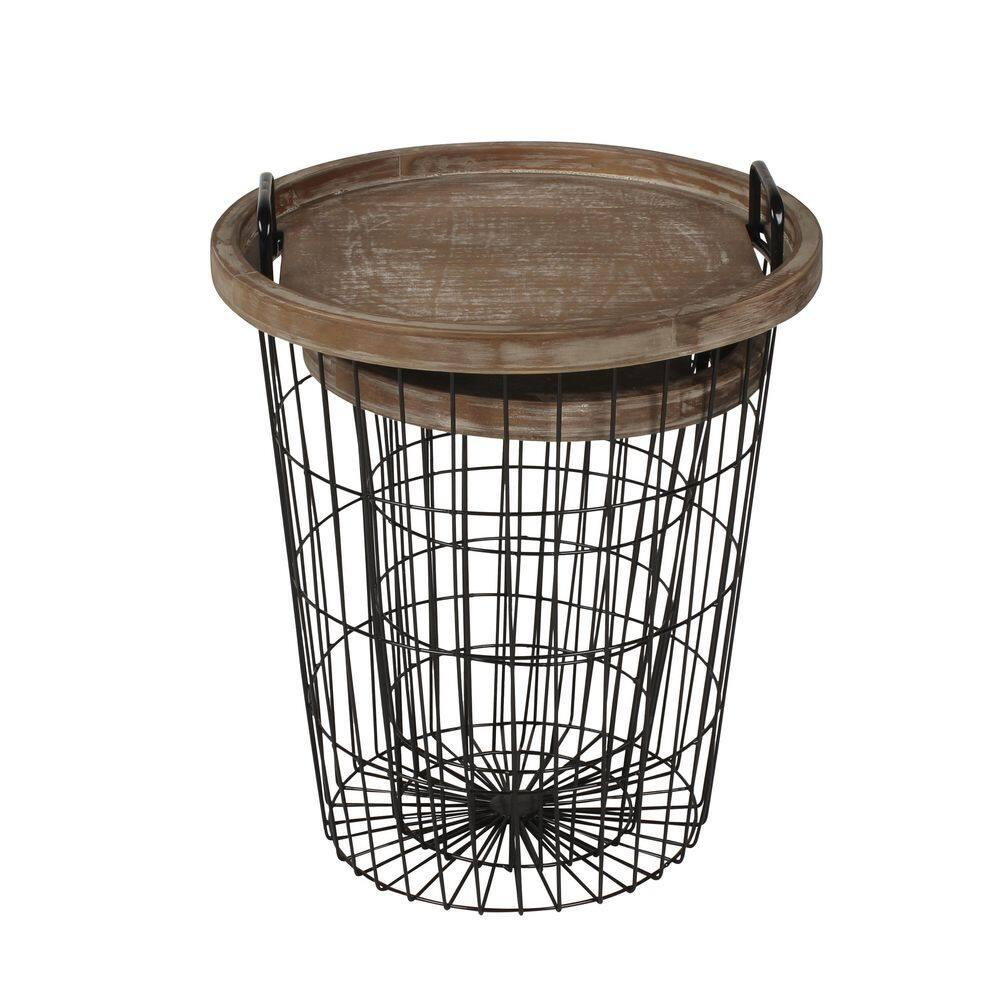 Kate and Laurel Tenby Round Metal Nesting Table, 2 piece, Rustic Brown and Black