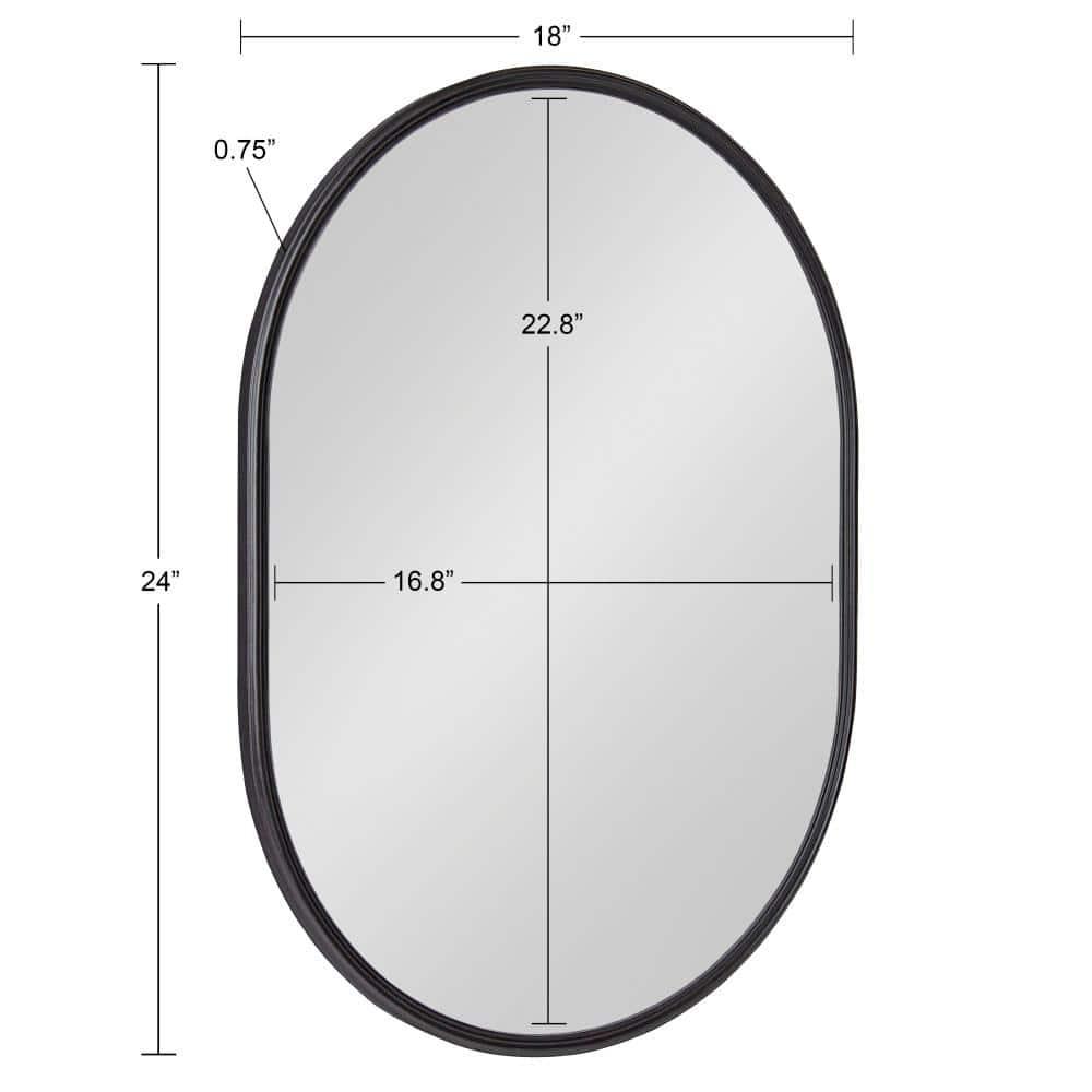 Kate and Laurel Caskill Modern Oval Mirror, 18" x 24", Black, Capsule-Shaped Accent Mirror for Entryway, Living Room, or Bathroom