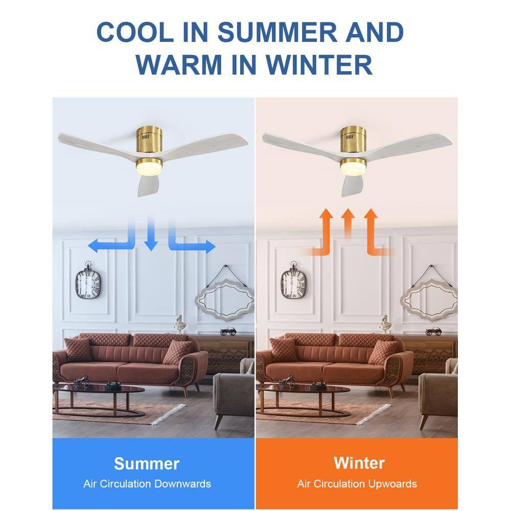 52" Modern Ceiling Fan without Light, Remote Control and Reversible DC Motor Included White with Light Wood-grain