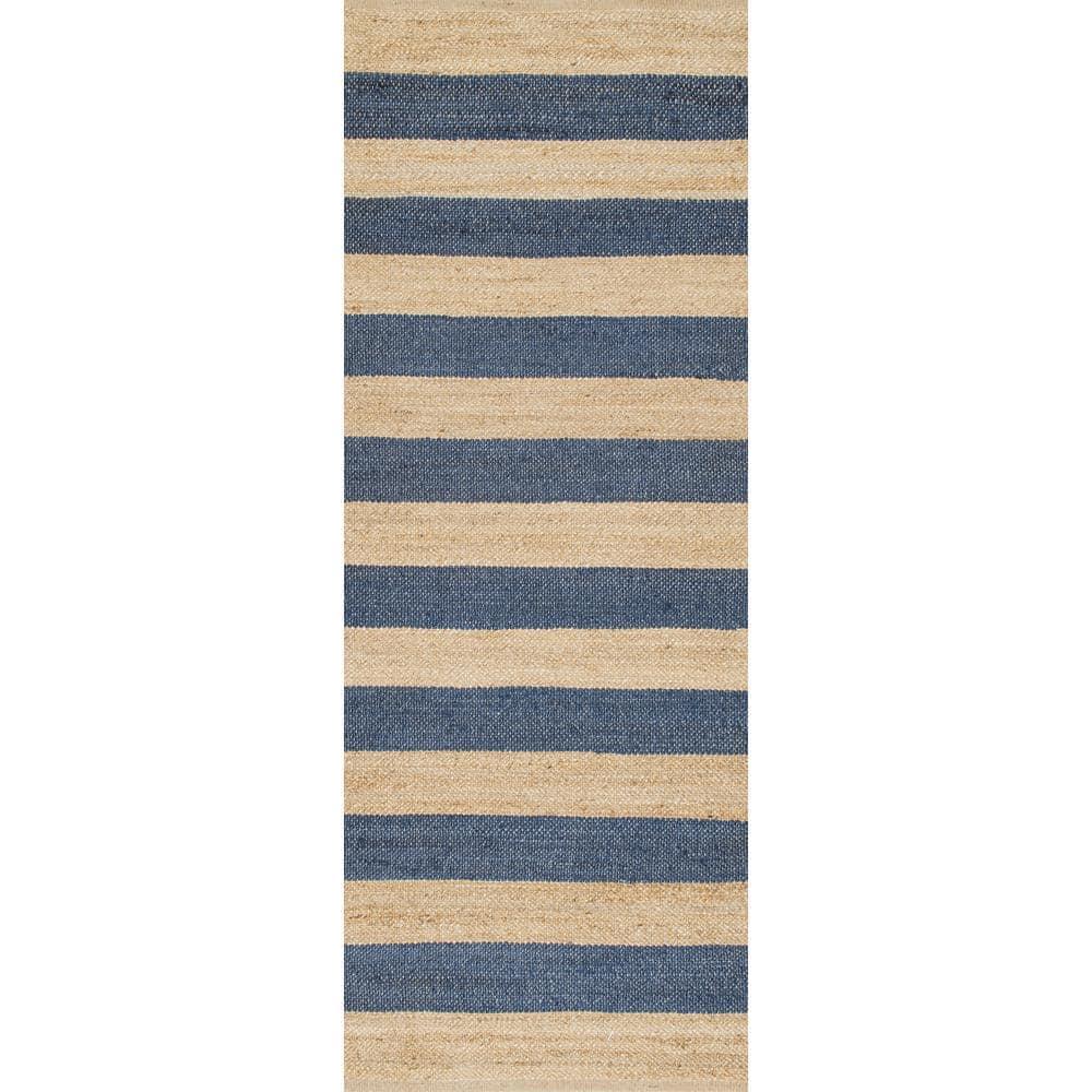 nuLOOM Alisia Flatweave Striped Jute Area Rug, Runner 2' 6" x 6', Denim