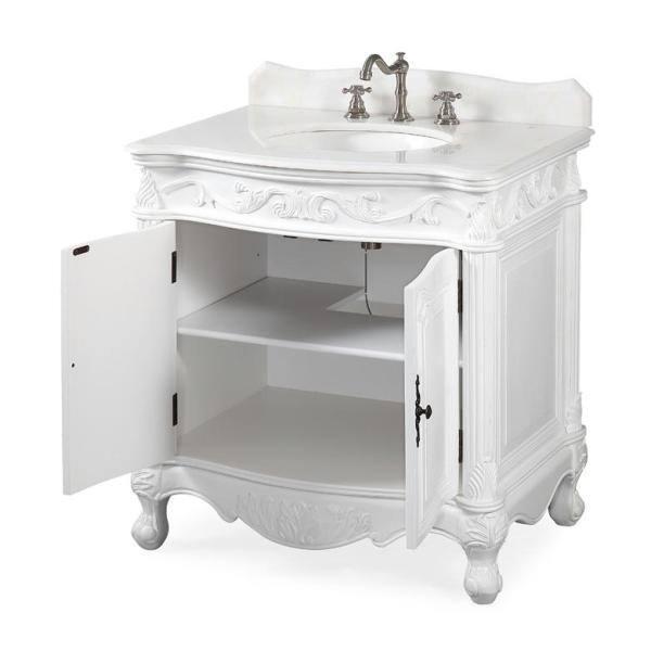 32" Benton Collection Fiesta Antique Victorian Classic Style White Bathroom Vanity CF-2873W-AW
